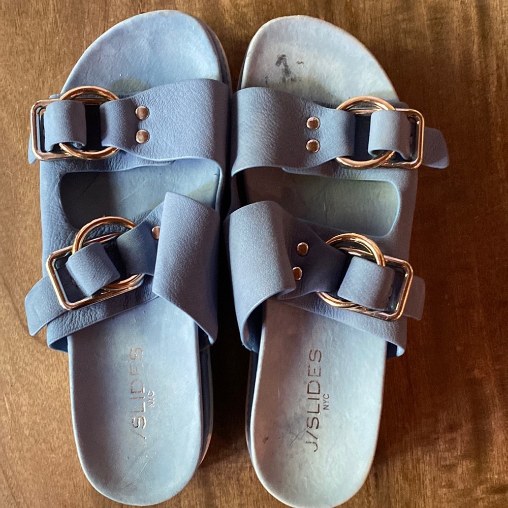 J/Slides Baja Slide Platform Blue Suede Size 7.5- Like New